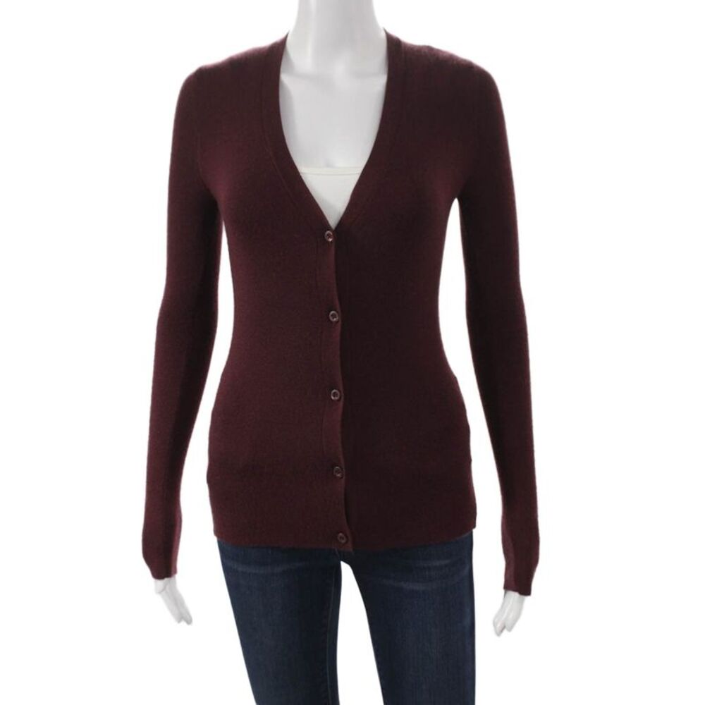 Prada Womens Red Wool V-Neck Long Sleeve Cardigan Size 40
